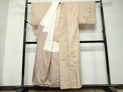 平和屋着物●訪問着　紬地　枝花文　正絹　逸品　DABL1045ud