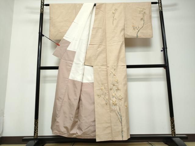 平和屋着物●訪問着　紬地　枝花文　正絹　逸品　DABL1045ud