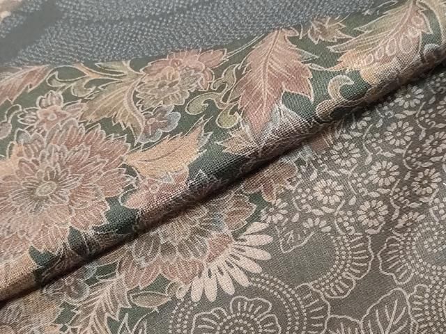 平和屋着物●本場縞大島紬　訪問着　染大島　松皮菱草花文　正絹　逸品　DABL1046ud