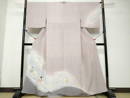 平和屋着物●日本画家　濡れ描き友禅作家　高橋峰陵　訪問着　手書き　童子遊び　暈し染め　さが美扱い　正絹　逸品　DABL1053ud