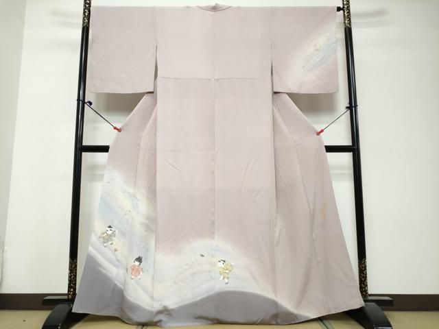 平和屋着物●日本画家　濡れ描き友禅作家　高橋峰陵　訪問着　手書き　童子遊び　暈し染め　さが美扱い　正絹　逸品　DABL1053ud