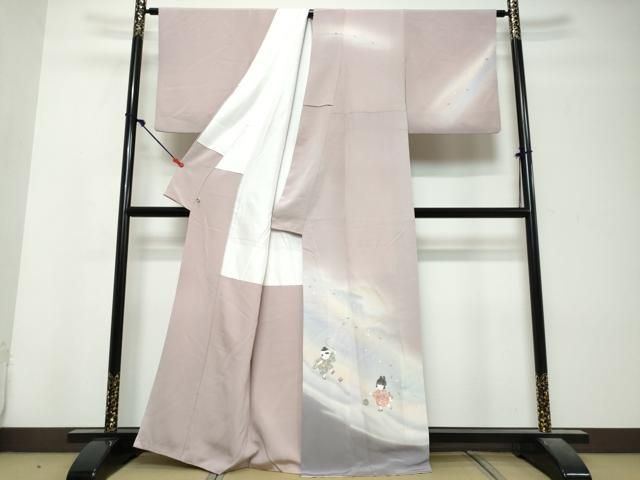 平和屋着物●日本画家　濡れ描き友禅作家　高橋峰陵　訪問着　手書き　童子遊び　暈し染め　さが美扱い　正絹　逸品　DABL1053ud