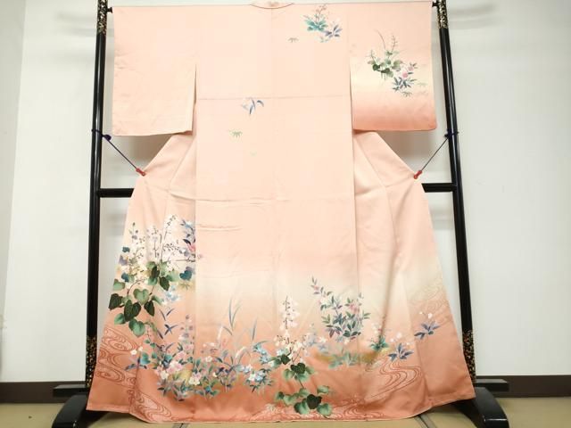 平和屋着物●訪問着　流水草花文　暈し染め　金彩　正絹　逸品　未使用　DABL1054ud