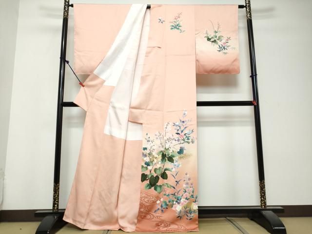 平和屋着物●訪問着　流水草花文　暈し染め　金彩　正絹　逸品　未使用　DABL1054ud
