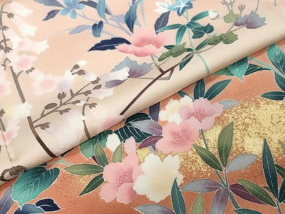 平和屋着物●訪問着　流水草花文　暈し染め　金彩　正絹　逸品　未使用　DABL1054ud