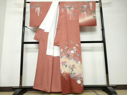 平和屋着物●訪問着　友禅　草花文　暈し染め　正絹　逸品　DABL1059ud