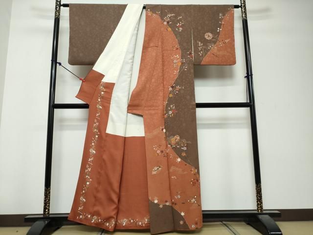 平和屋着物●訪問着　駒刺繍　鼓草花文　金彩　正絹　逸品　DABL1064ud