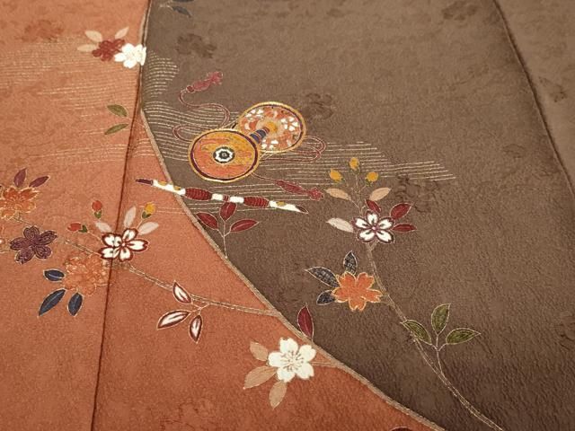 平和屋着物●訪問着　駒刺繍　鼓草花文　金彩　正絹　逸品　DABL1064ud