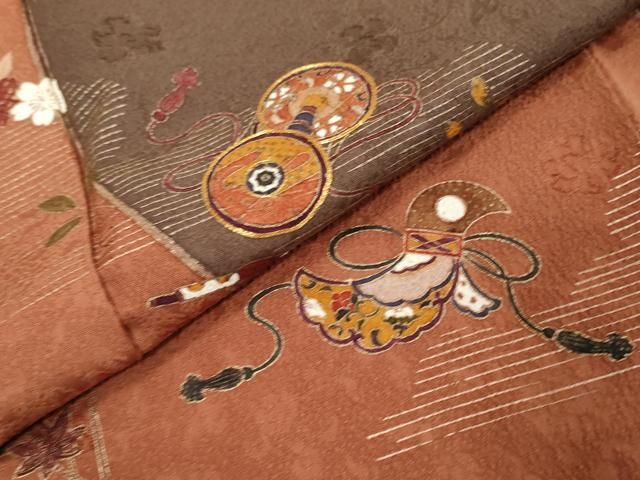 平和屋着物●訪問着　駒刺繍　鼓草花文　金彩　正絹　逸品　DABL1064ud
