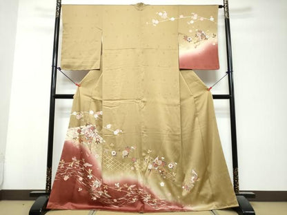 平和屋着物●訪問着　扇舞花文　暈し染め　金彩　正絹　逸品　未使用　DABL1065ud