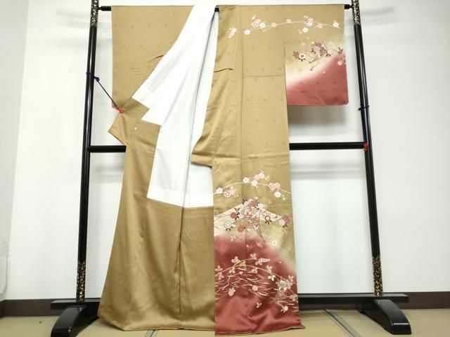 平和屋着物●訪問着　扇舞花文　暈し染め　金彩　正絹　逸品　未使用　DABL1065ud
