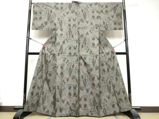 平和屋着物●本場大島紬　9マルキ　風景文　正絹　逸品　DABL1066ud
