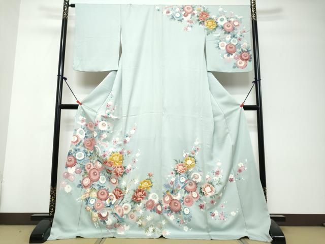 平和屋着物●訪問着　友禅　花鳥文　ロング丈　正絹　逸品　DABL1067ud