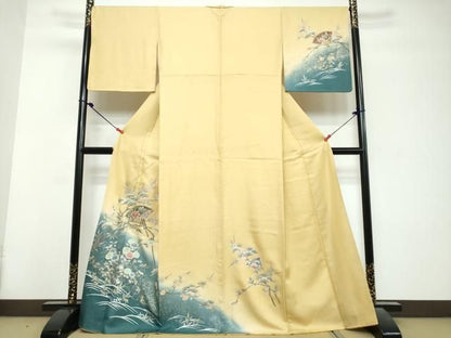 平和屋着物●訪問着　螺鈿　扇面草花文　暈し染め　金彩　正絹　逸品　DABL1069ud