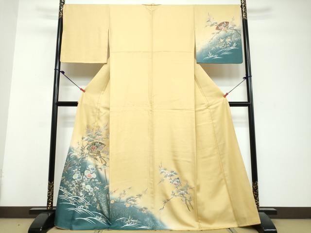 平和屋着物●訪問着　螺鈿　扇面草花文　暈し染め　金彩　正絹　逸品　DABL1069ud