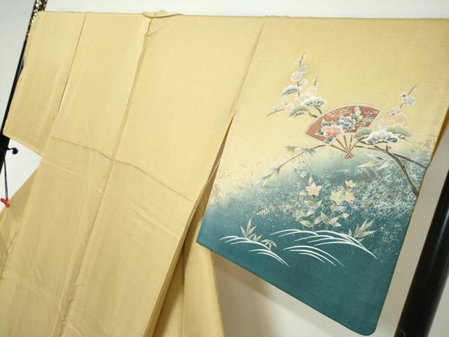 平和屋着物●訪問着　螺鈿　扇面草花文　暈し染め　金彩　正絹　逸品　DABL1069ud