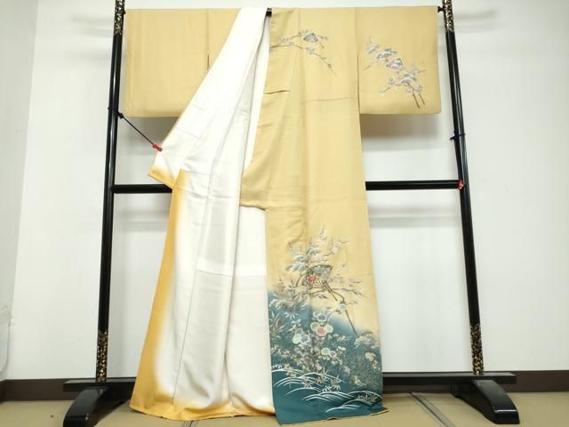 平和屋着物●訪問着　螺鈿　扇面草花文　暈し染め　金彩　正絹　逸品　DABL1069ud