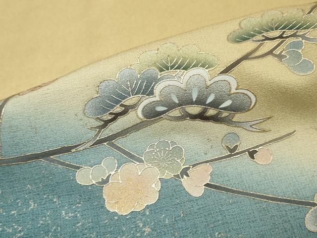 平和屋着物●訪問着　螺鈿　扇面草花文　暈し染め　金彩　正絹　逸品　DABL1069ud