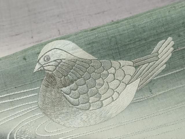 平和屋着物●結城紬　訪問着　総刺繍　流水鴛鴦文　証紙付き　正絹　逸品　DABL1072ud