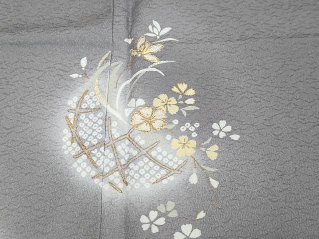 平和屋着物●訪問着　作家物　草花文　暈し染め　金銀彩　正絹　逸品　DABL1076ud