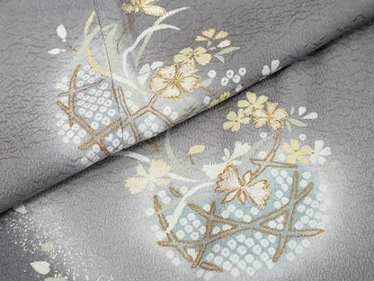 平和屋着物●訪問着　作家物　草花文　暈し染め　金銀彩　正絹　逸品　DABL1076ud