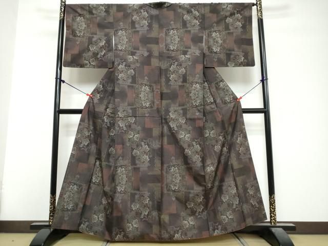 平和屋着物●本場大島紬　7マルキ　草葉文　正絹　逸品　DABL1078ud