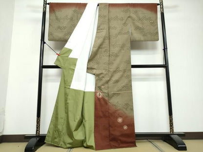 平和屋着物●訪問着　紬地　刺繍　吉祥花丸文　金糸　正絹　逸品　DABL1081ud