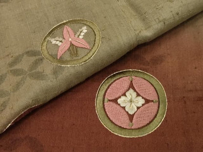 平和屋着物●訪問着　紬地　刺繍　吉祥花丸文　金糸　正絹　逸品　DABL1081ud