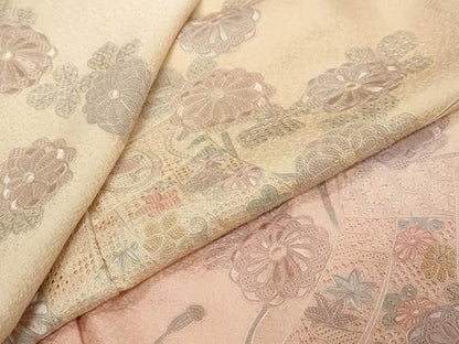 平和屋着物●中国三大刺繍　汕頭刺繍　スワトウ刺繍　相良刺繍　訪問着　几帳草花文　暈し染め　正絹　逸品　DABL1082ud