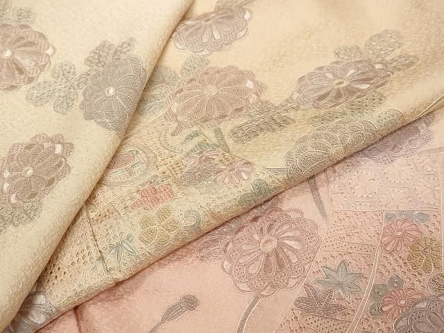 平和屋着物●中国三大刺繍　汕頭刺繍　スワトウ刺繍　相良刺繍　訪問着　几帳草花文　暈し染め　正絹　逸品　DABL1082ud