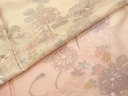 平和屋着物●中国三大刺繍　汕頭刺繍　スワトウ刺繍　相良刺繍　訪問着　几帳草花文　暈し染め　正絹　逸品　DABL1082ud