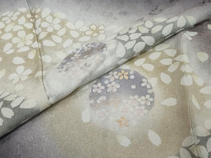 平和屋着物●訪問着　雪輪舞桜文　暈し染め　金彩　正絹　逸品　DABL1087ud
