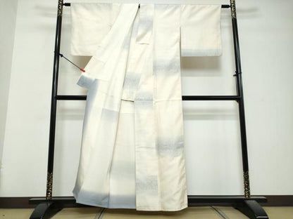 平和屋着物●上質な紬　藍　横段花文　正絹　逸品　DABL1092ud