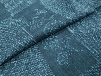 平和屋着物●天覧　永井千代子　本場結城紬　重要無形文化財　100亀甲　短冊草花文　反端付き　正絹　逸品　未使用　DABL1095ud