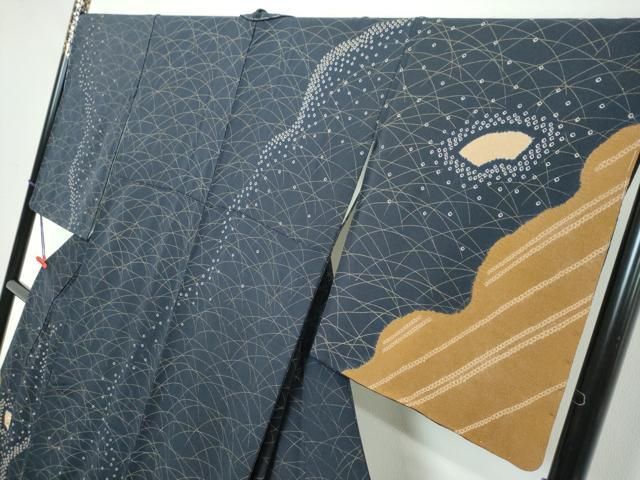平和屋着物●訪問着　絞り　刺繍　地紙草花文　金糸　鬼しぼ縮緬　ロング丈　正絹　逸品　未使用　DABL1096ud