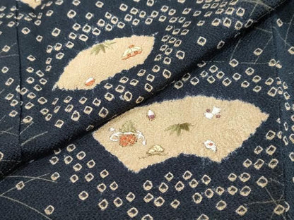 平和屋着物●訪問着　絞り　刺繍　地紙草花文　金糸　鬼しぼ縮緬　ロング丈　正絹　逸品　未使用　DABL1096ud