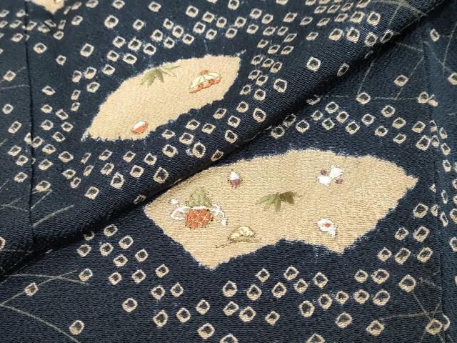 平和屋着物●訪問着　絞り　刺繍　地紙草花文　金糸　鬼しぼ縮緬　ロング丈　正絹　逸品　未使用　DABL1096ud