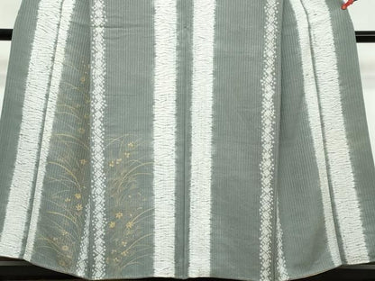 平和屋着物●訪問着　杢目絞り　草花文　金彩　正絹　逸品　DABL1102ud
