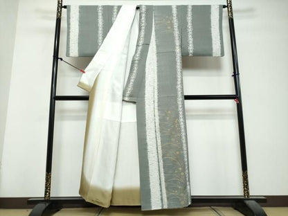 平和屋着物●訪問着　杢目絞り　草花文　金彩　正絹　逸品　DABL1102ud