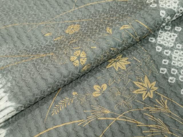 平和屋着物●訪問着　杢目絞り　草花文　金彩　正絹　逸品　DABL1102ud