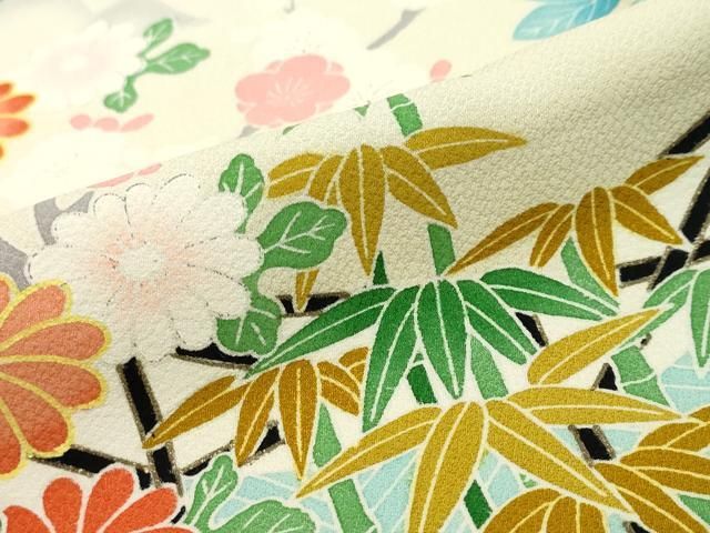 平和屋着物●豪華振袖　駒刺繍　エ霞風景草花文　金彩　正絹　逸品　DABL1110ud