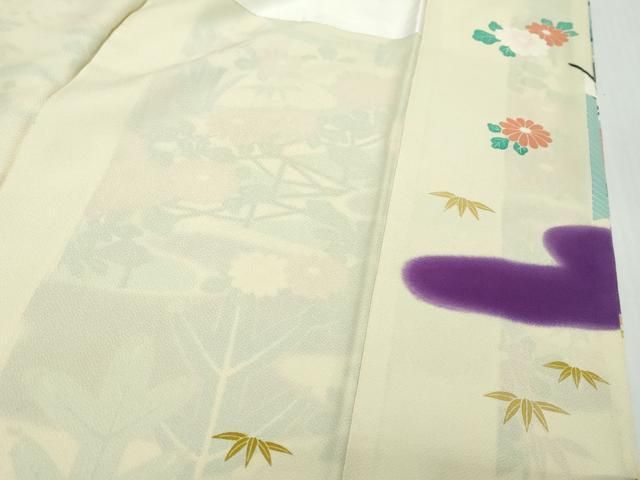 平和屋着物●豪華振袖　駒刺繍　エ霞風景草花文　金彩　正絹　逸品　DABL1110ud