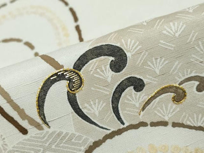 平和屋着物●西陣　長嶋成織物　訪問着　紬地　駒刺繍　立波文　金糸　反端付き　正絹　逸品　DABL1111ud