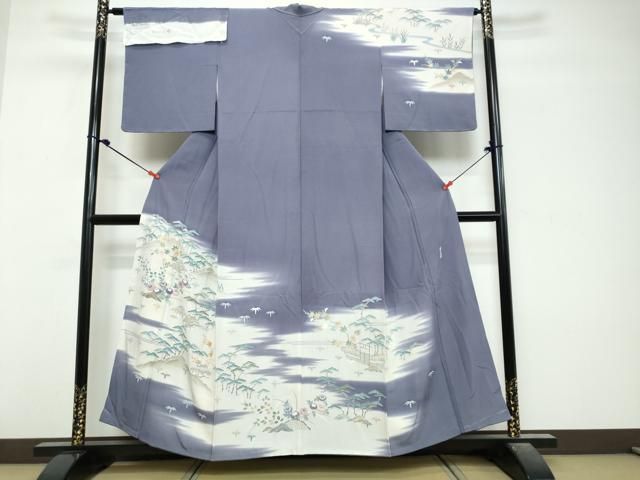 平和屋着物●名門・上野家　上野街子　清染居　訪問着　風景草花文　暈し染め　反端付き　正絹　逸品　DABL1112ud