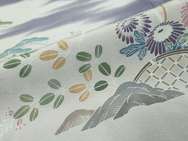 平和屋着物●名門・上野家　上野街子　清染居　訪問着　風景草花文　暈し染め　反端付き　正絹　逸品　DABL1112ud
