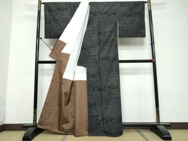 平和屋着物●結城紬　奥順　はたおり娘　80亀甲　吉祥草花文　証紙付き　正絹　逸品　未使用　DABL1113ud