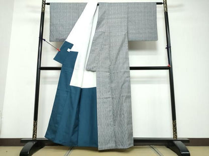 平和屋着物●よねざわ新田　真綿手引紬　流れ　証紙付き　正絹　逸品　DABL1116ud