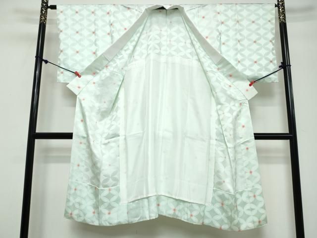 平和屋着物●長襦袢　無双仕立て　七宝地紋　青磁鼠色　正絹　逸品　DABL1124ud