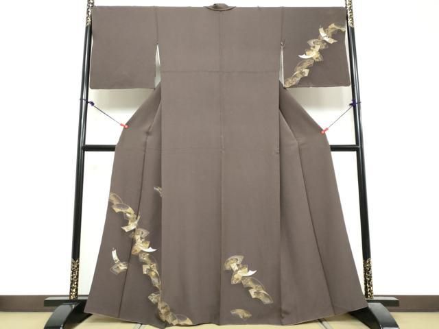 平和屋着物●訪問着　刺繍　地紙飛鶴花文　金銀彩　正絹　逸品　DABL1140ud