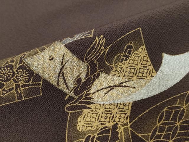 平和屋着物●訪問着　刺繍　地紙飛鶴花文　金銀彩　正絹　逸品　DABL1140ud